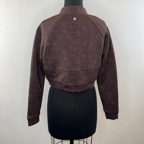 Balance Athletica Flight Jacket Cropped Brown Floral Full Zip Stand Up Collar S - Picture 5 of 8